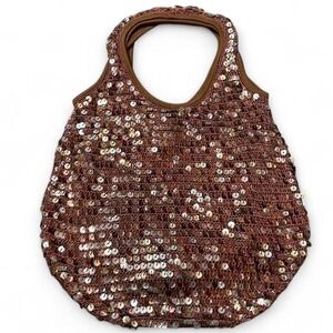 brown boho glam sequin bag with velcro closure